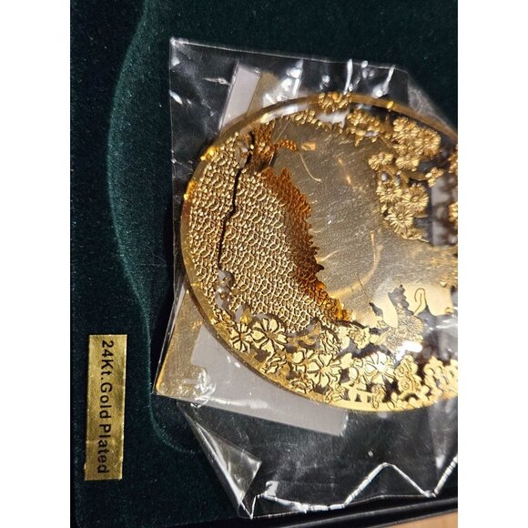 2 Vintage Ornaments Carin Terrier Dog 24Kt Gold Plated Metal & Ceramic Christmas - Picture 10 of 12